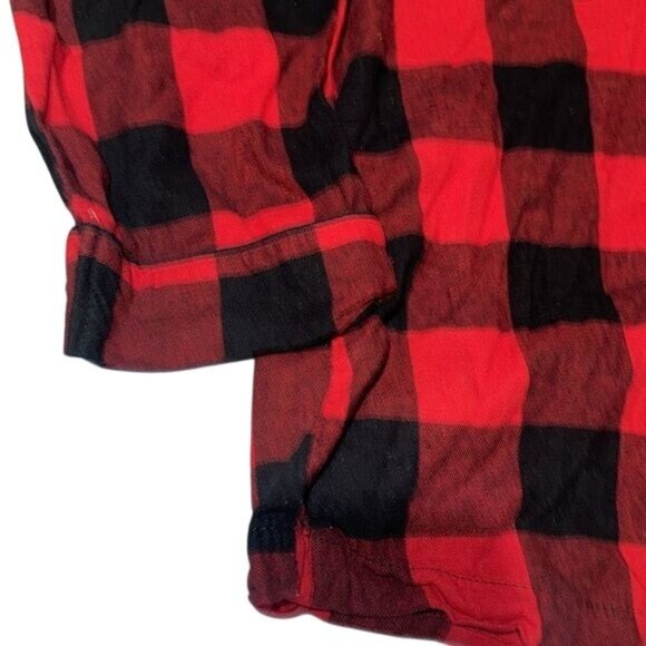 Womens Red & Black Plaid Flannel Button-Up Pajama Top By Wondershop Size M - Picture 3 of 6